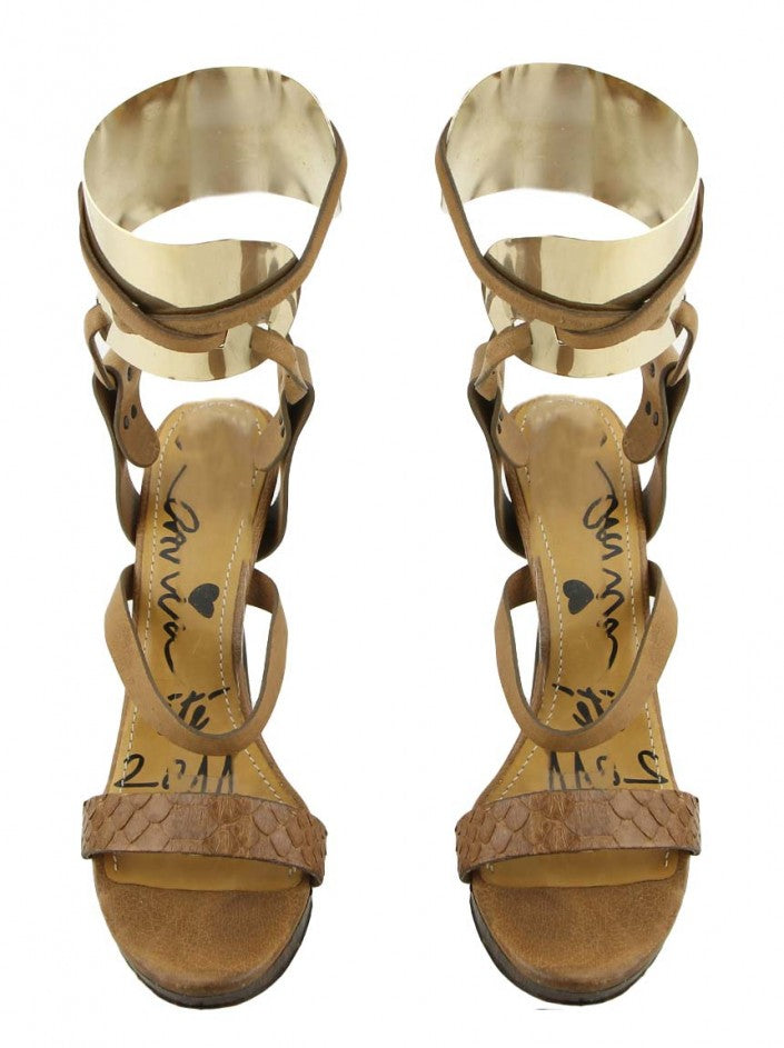Lanvin Python Metal Anklet Cage Heel - 36