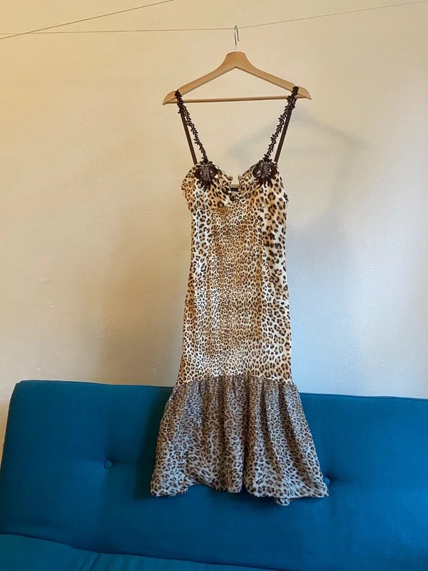 Cavalli Leopard Print Fishtail Dress - M