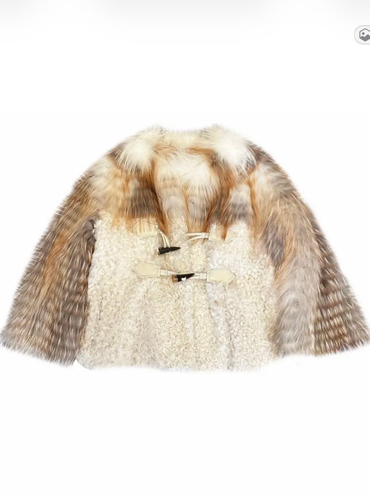 Dior Shearling & Grey Fur Cape/Coat - M