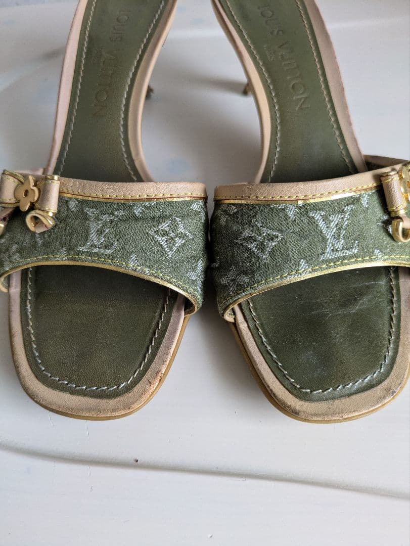 Louis Vuitton Khaki Denim Mules  - 37