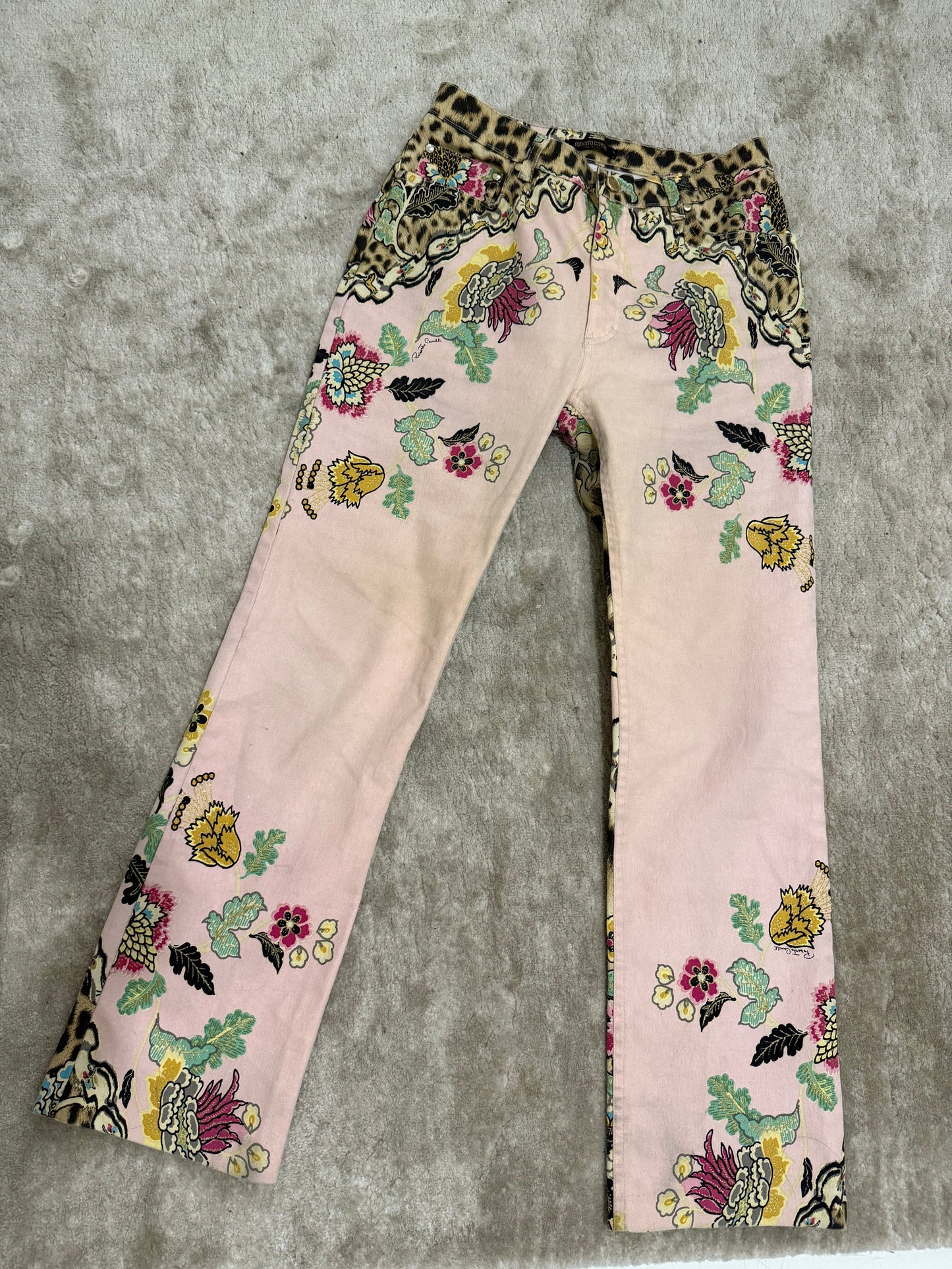 Roberto Cavalli Cheongsam Leopard Print Jeans - L