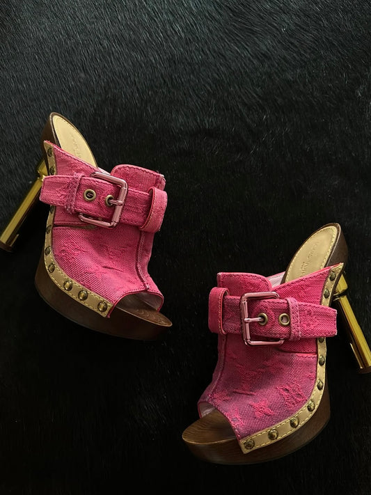Louis Vuitton Denim Clog Mules Pink - 38