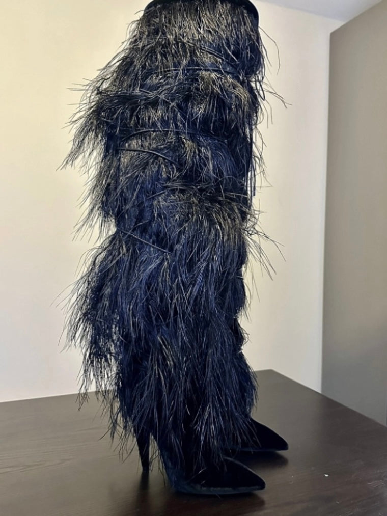 Saint Laurent Yeti Ostrich Feather Boot Brand New - 39.5