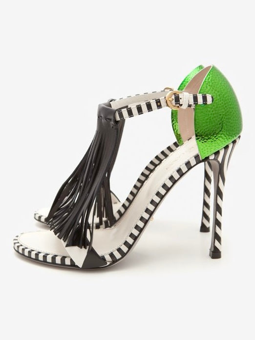 Sergio Rossi Single Fringe Gladiator Heels - 38