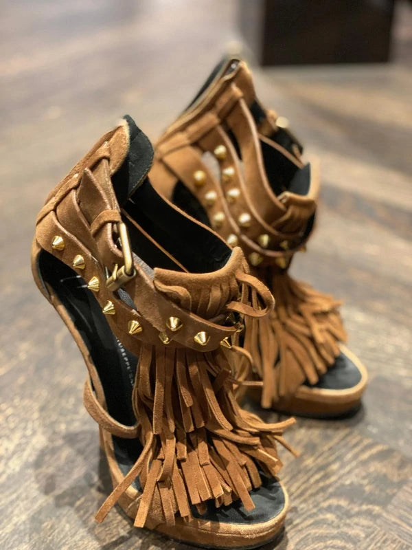 Giuseppe Zanotti Suede Fringe Wedge Heel - 37/38
