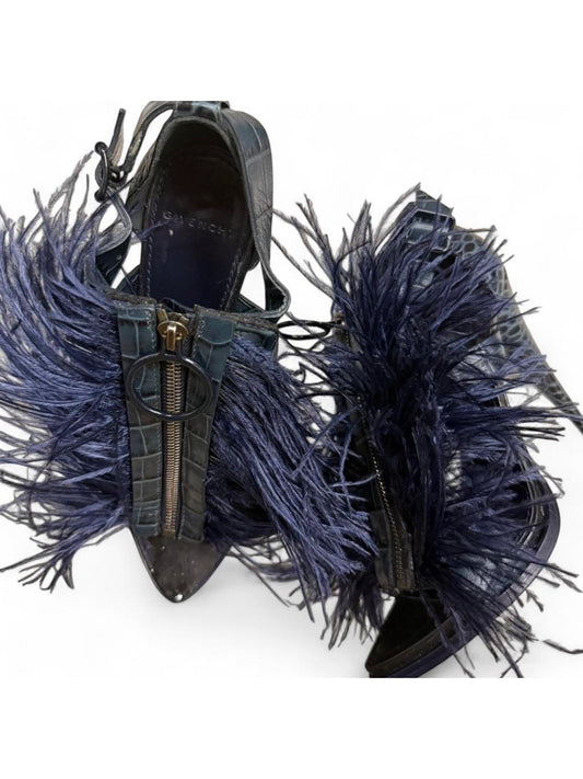 Givenchy by Riccardo Tisci Ostrich Feather Zip Heels with Croc Detailing Brand New - 40.5