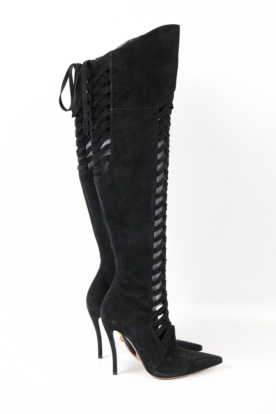 Versace F/W 2014 Laser Cut Out Suede Boots - 40
