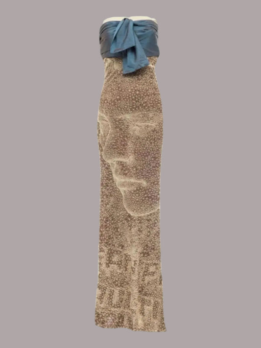 Jean Paul Gaultier Spring 2001 Silk Strapless Constellation Dress - M/L