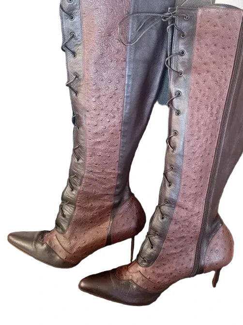 Dior Galliano Ostrich Lace Up Boots - 40/40.5