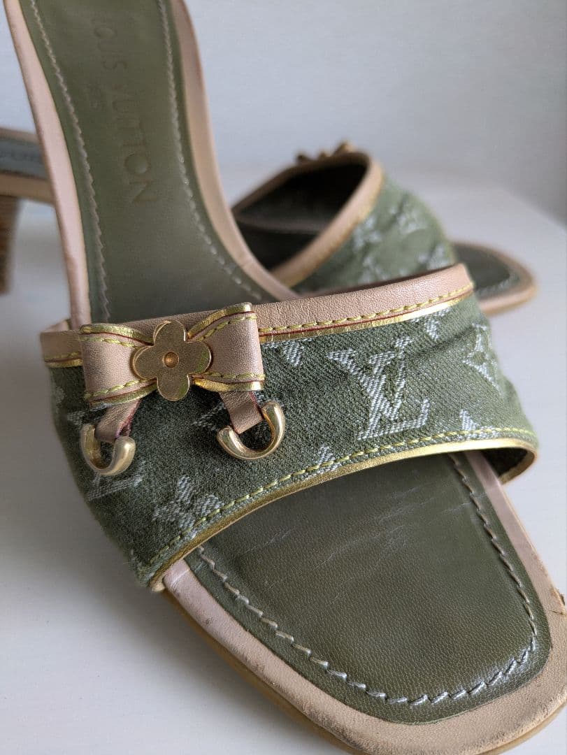 Louis Vuitton Khaki Denim Mules  - 37