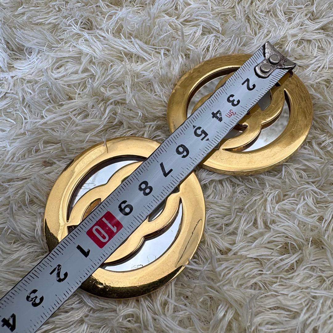 Chanel 1991 Gold Metal and Silver Mirror Oversize Earrings
