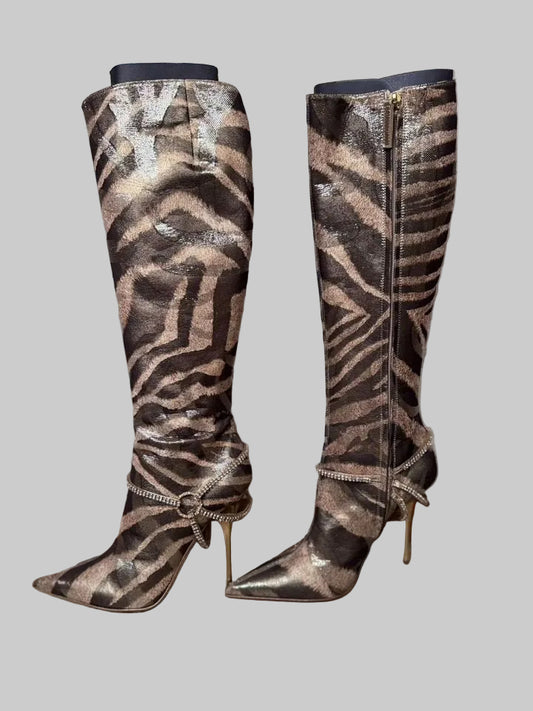 Roberto Cavalli Zebra Metallic Boots Brand New - 38.5/39