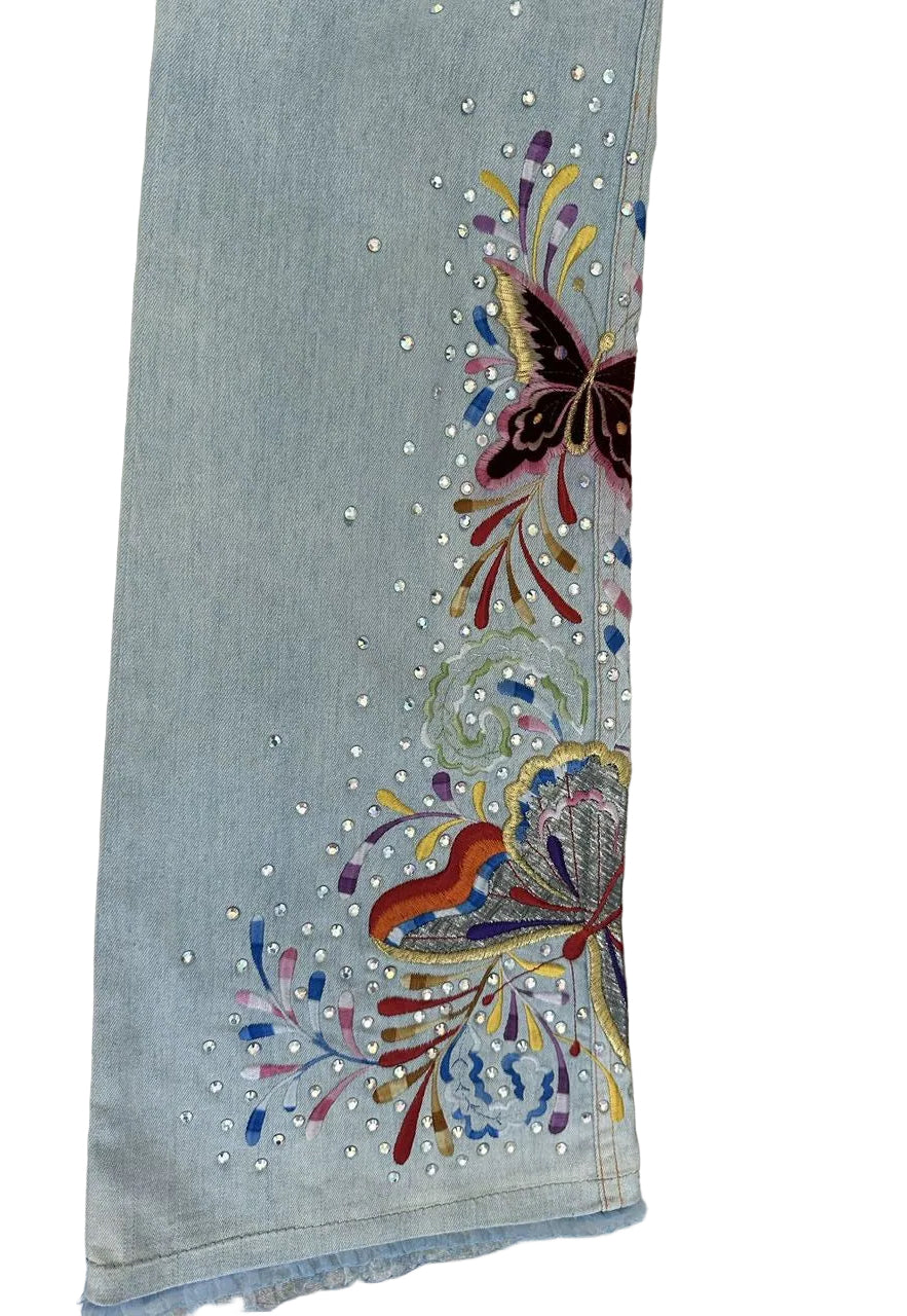 Dior Galliano SS 2002 Swarovski Butterfly Jeans - XS/S