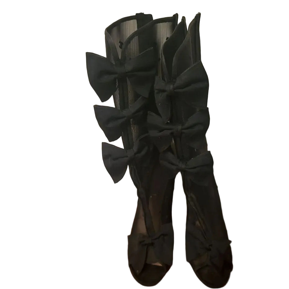 Chanel 2009 Rare Black Bow Mesh Boots - 37 + 38