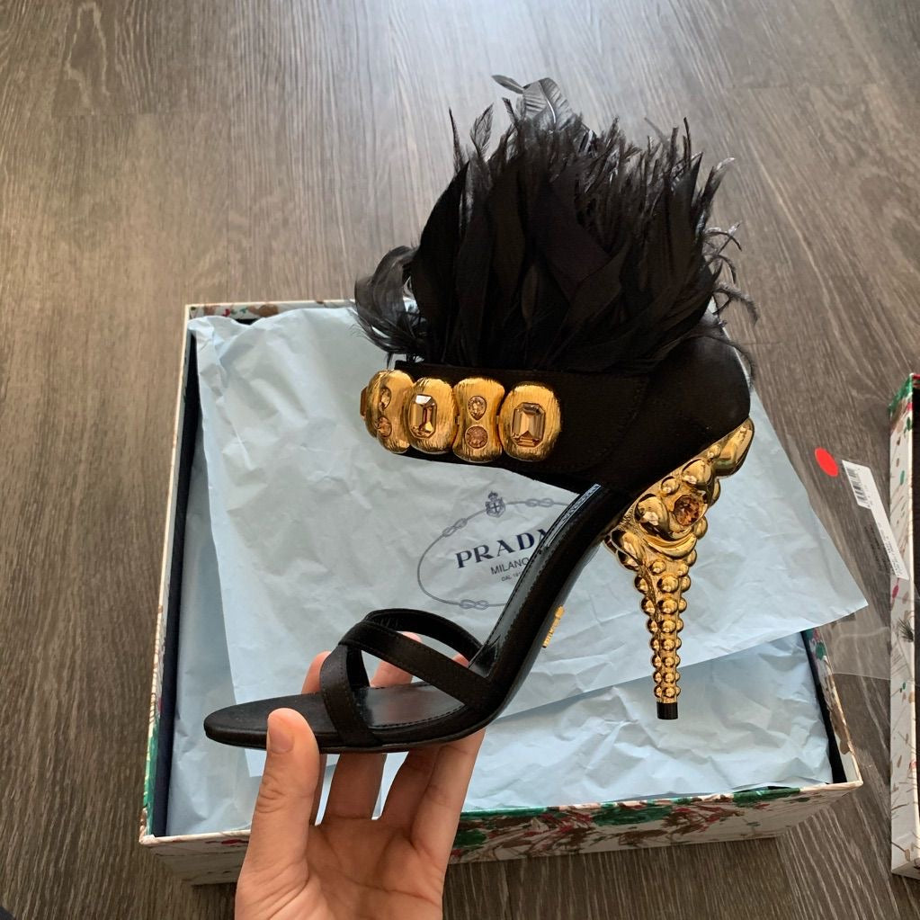 Prada Embellished Feather Heels - 37 + 38