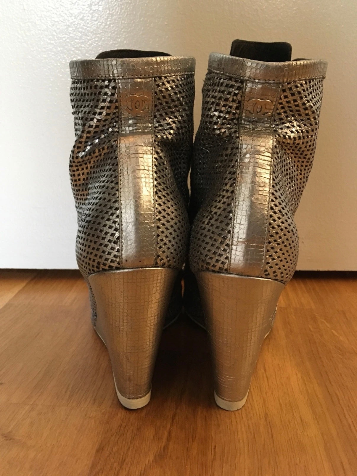 Chanel Silver Wedge Boots - 39.5