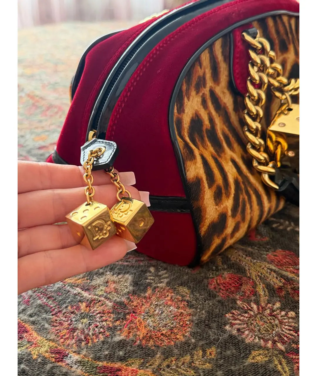 Dior Leopard Print Pony Hair Gambler Bag