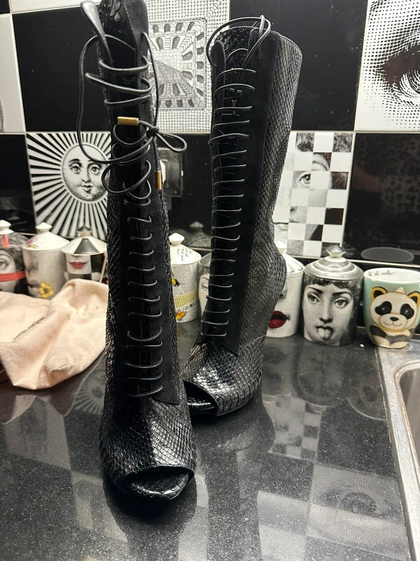 Versace 2015 Python Open Toe Boots - 40