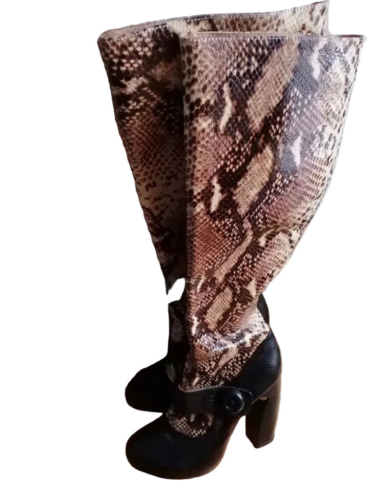 Prada SS 2011 Water Snake Black Python Boots - 38