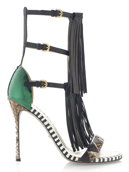 Sergio Rossi Double Fringe Gladiator Heels - 37.5