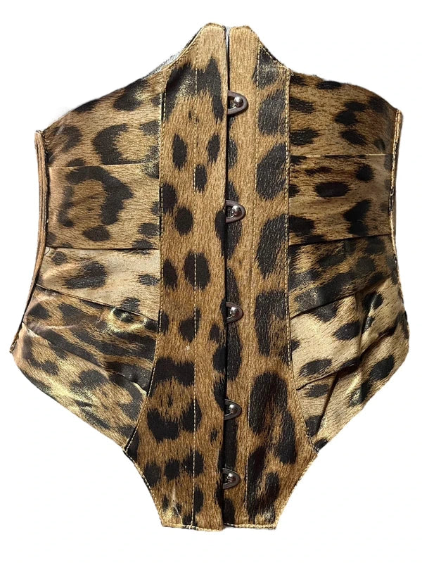 Roberto Cavalli Satin Leopard Print Corset - M