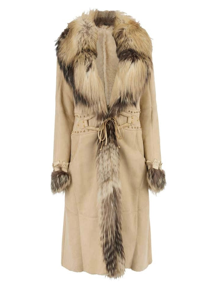Roberto Cavalli F/W 2006 Leather Suede & Silver Fox Trim Coat - S