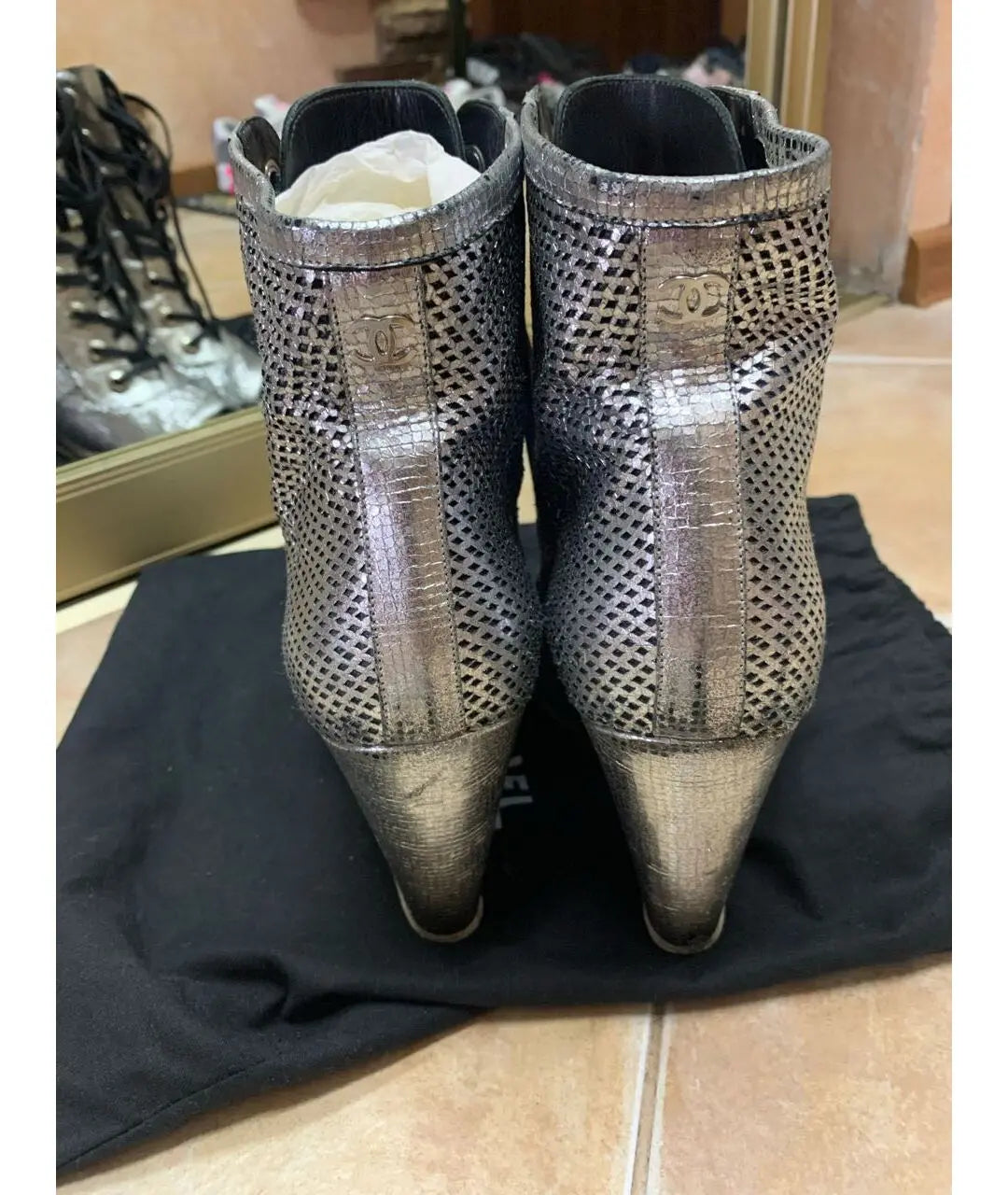 Chanel Silver Wedge Boots - 40