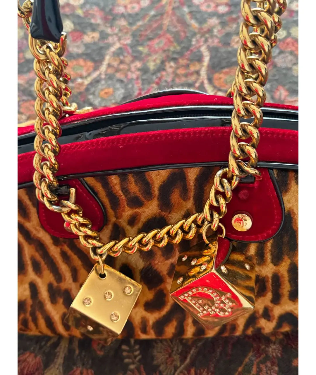 Dior Leopard Print Pony Hair Gambler Bag