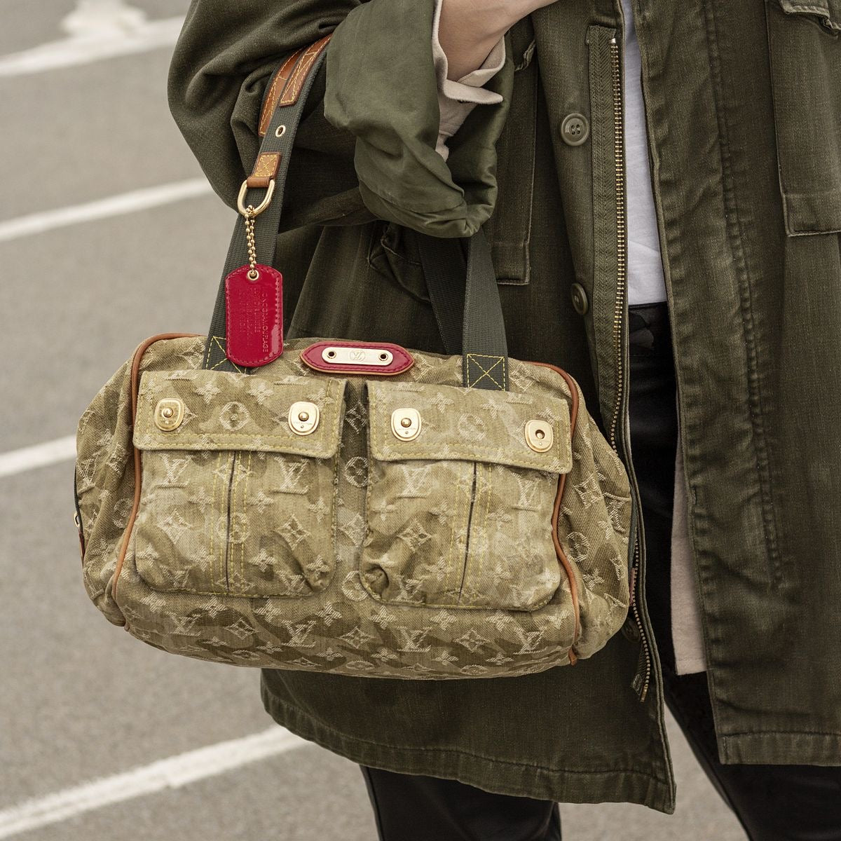 Louis Vuitton x Takashi Murakami Khaki Denim Camo Bag