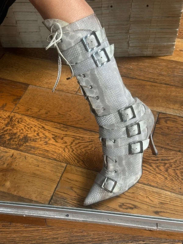 Dior Snakeskin Lace Up Boots - 38.5