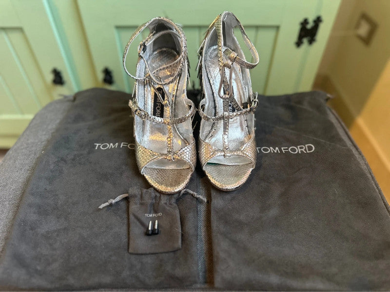 Tom Ford Spiked Silver Metallic Wedges - 39