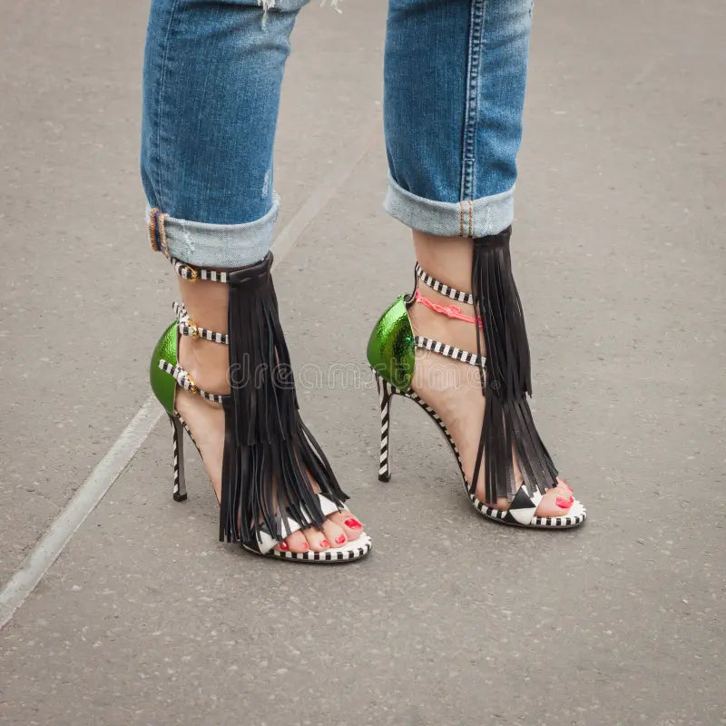 Sergio Rossi Double Fringe Gladiator Heels - 37.5