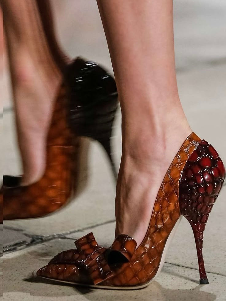 Miu Miu Crocodile Two Tone Bow Heels - 39.5