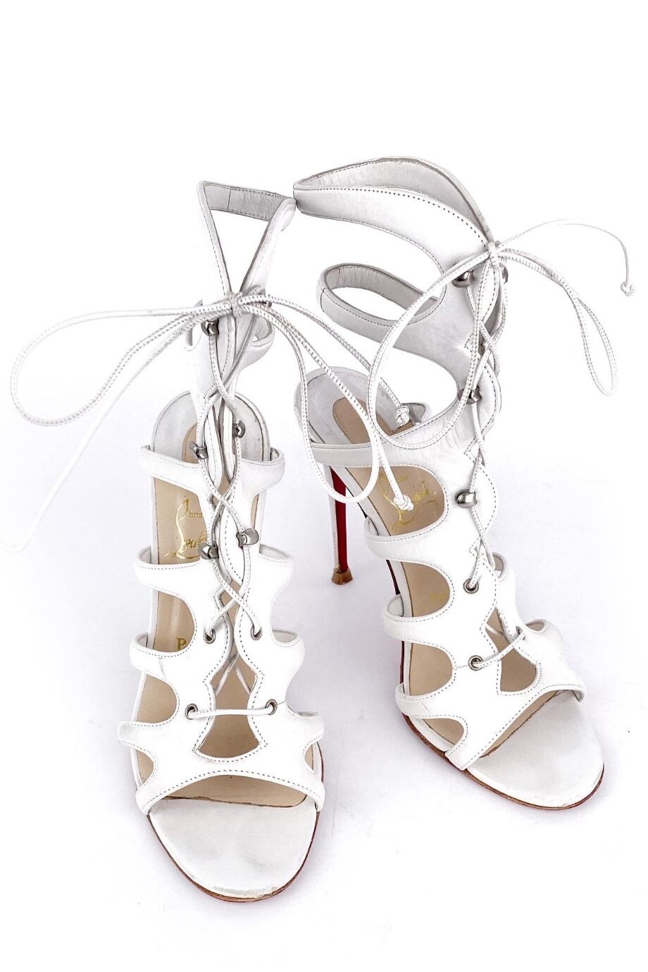Christian Louboutin Amazoulo All White Gladiator Heels - 37.5