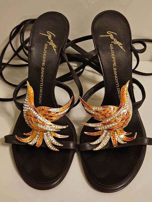 Giuseppe Zanotti by Vicini Phoenix Silk Lace Up Heels - 37.5/38