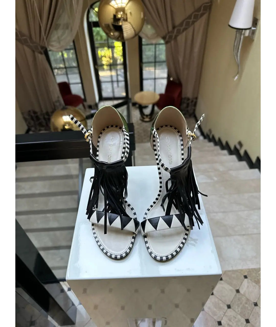 Sergio Rossi Single Fringe Gladiator Heels - 38