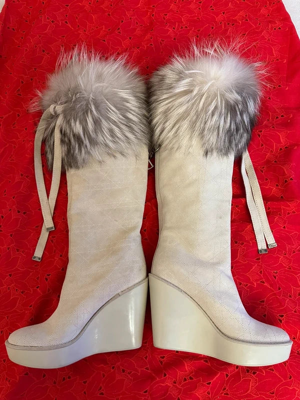 Dior Wedge Fox Fur Boots - 38