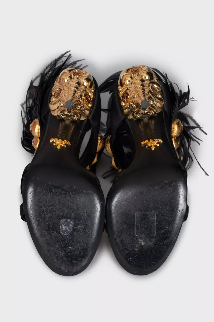 Prada Embellished Feather Heels - 37 + 38
