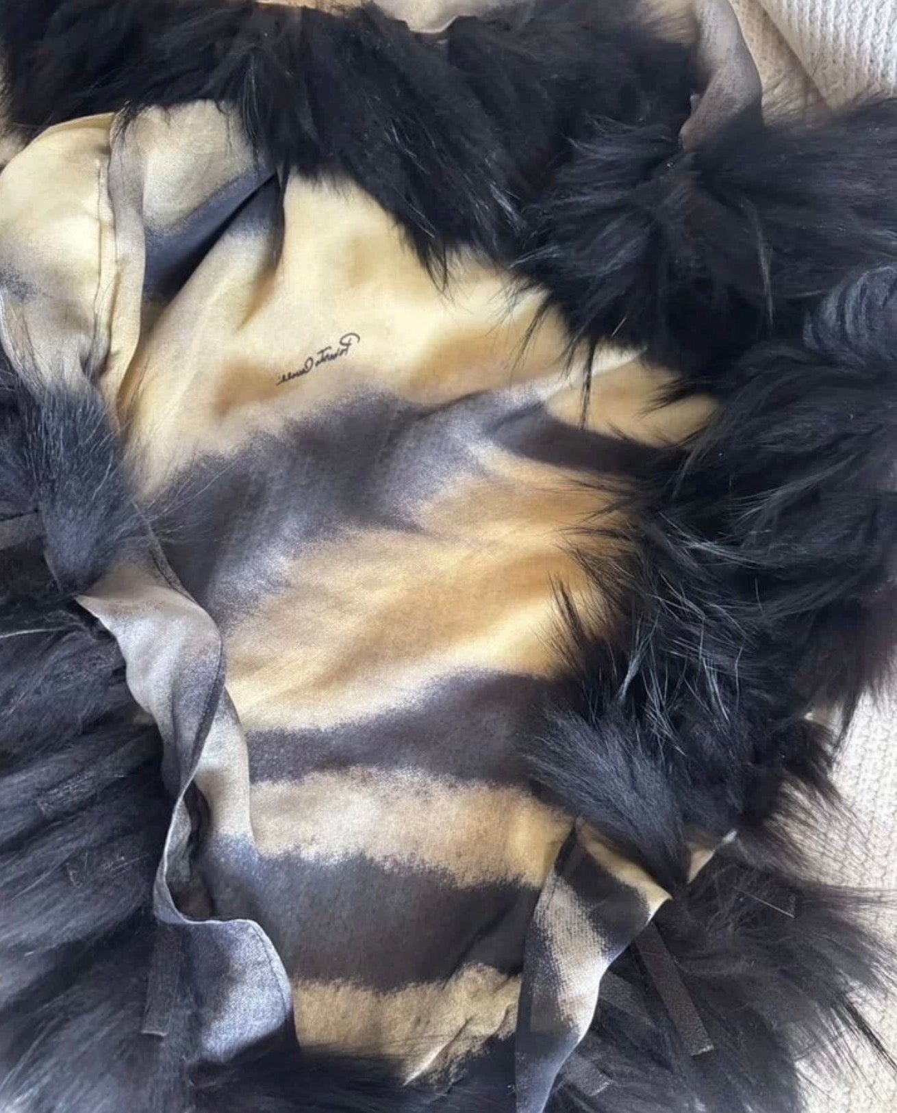 Roberto Cavalli 2000 Fox Fur Tiger Print Shawl