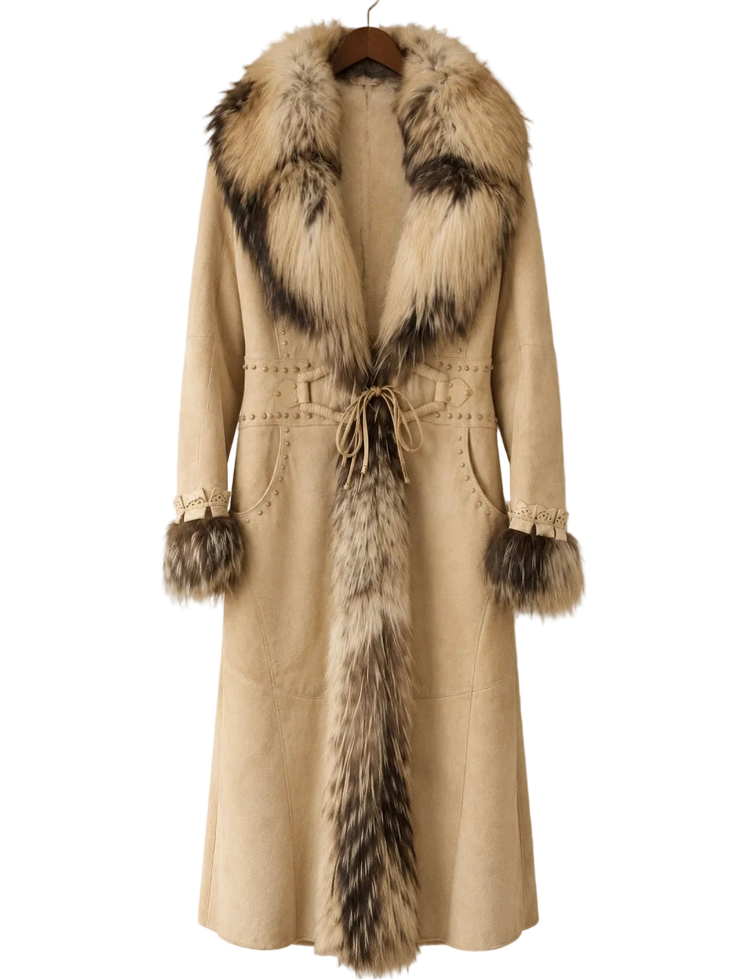 Roberto Cavalli F/W 2006 Leather Suede & Silver Fox Trim Coat - S