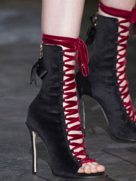 Dsquared2 Runway Velvet Lace Up Ankle Boots - 38 + 41