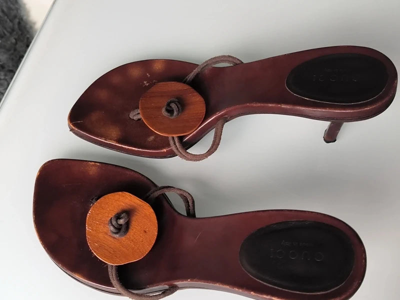 Gucci Wooden Thong Kitten Heels - 37.5