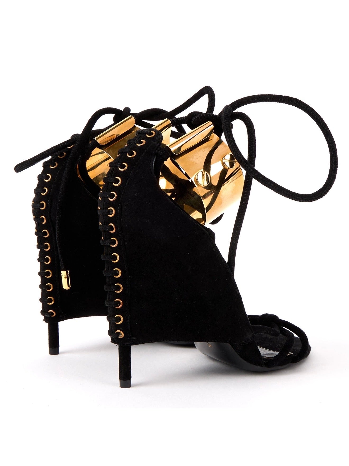 Tom Ford Gold Ankle Cuff Wedge Heels - 36