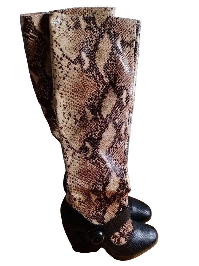 Prada SS 2011 Water Snake Black Python Boots - 38
