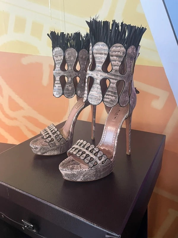 Alaia Lizard Skin Gladiator Heels - 37.5 + 38.5
