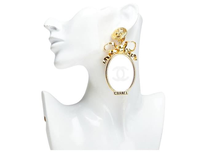 Chanel Mirror Bow Ribbon Earrings