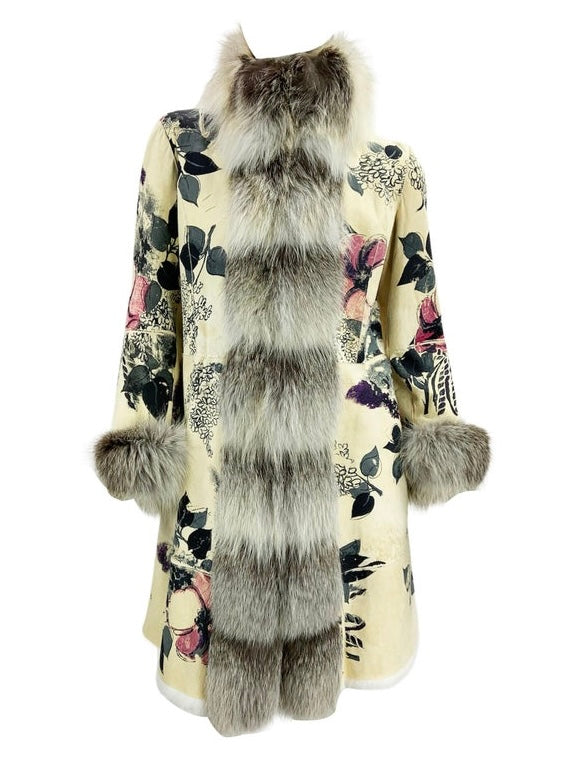 Roberto Cavalli F/W 2008 Shearling Hand Painted Fur Lined Coat - S