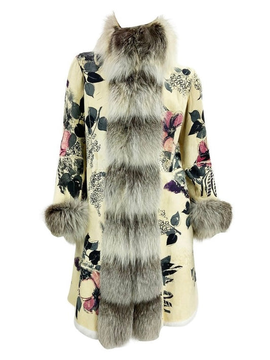 Roberto Cavalli F/W 2008 Shearling Hand Painted Fur Lined Coat - S