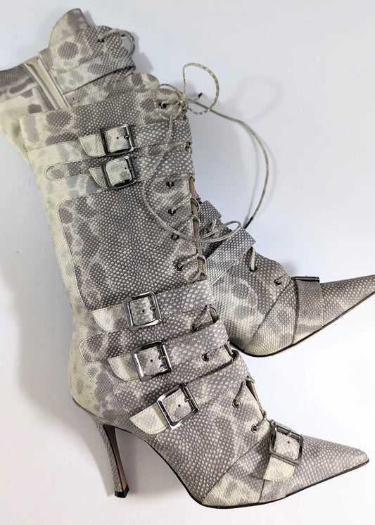 Dior Snakeskin Lace Up Boots - 38.5