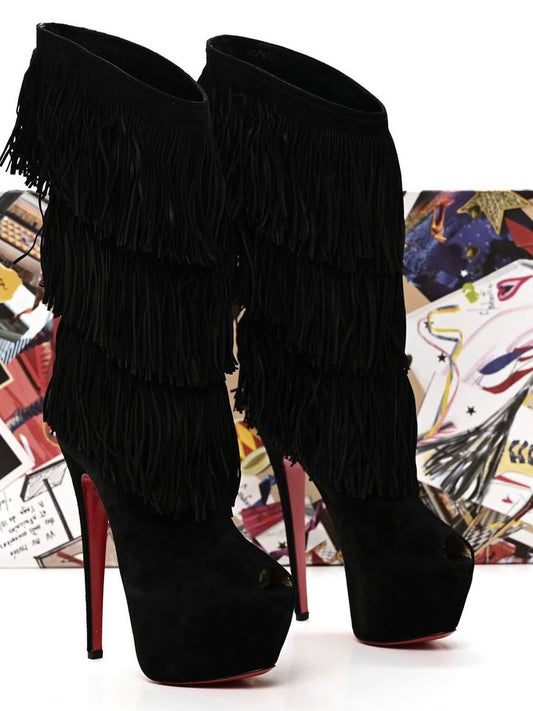 Christian Louboutin Tina Highness Fringe Boots Brand New - 38.5